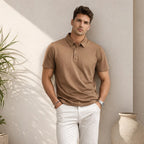 Playera Polo Para Hombre Piqué Stretch Transpirable Bobois® Camello M Cuadriculado