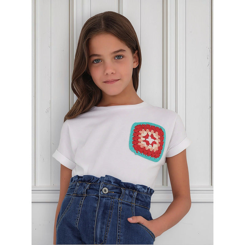 Blusa Corta Para Niña Mod.6047 Marca Mayoral® Blanco Carmín 16