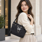 Bolso Drawstring Mediano Para Mujer Marca Cloe® Negro Lisa Níquel