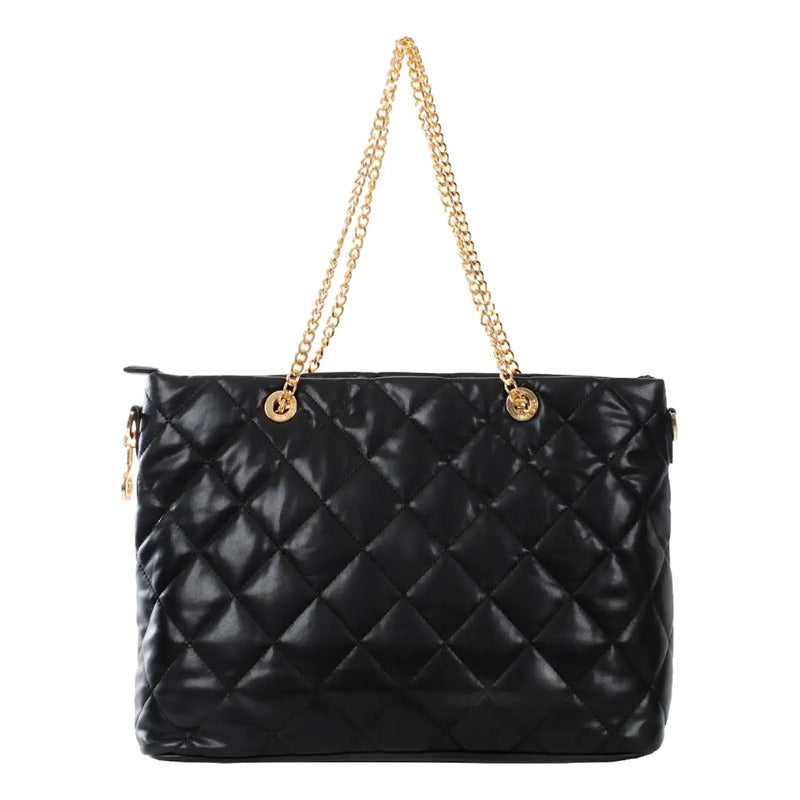 Bolso Satchel Para Dama Mod.2809 Marca Jaime Ibiza® Negro Rombos Oro Dorado