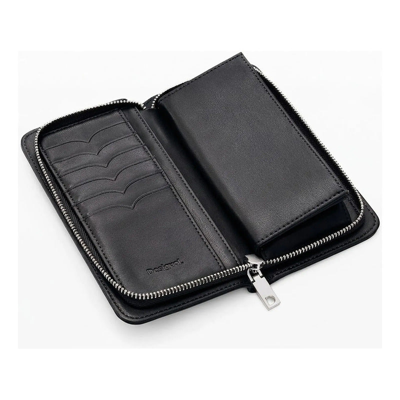 Cartera Mediana Con Bordado 26sayp2 Marca Desigual® Negro Floreado