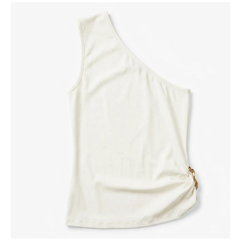 Blusa Asimétrica Para Mujer Mod.4384ll Marca Exotica® Hueso Lisa Eg