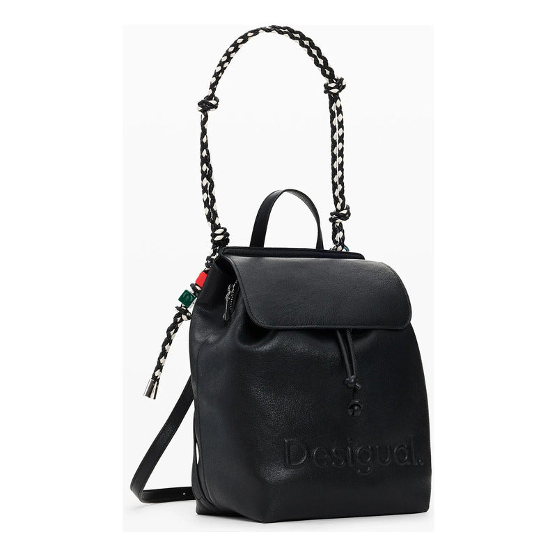 Mochila Mediana Trenzada Para Mujer 26sakp19/2000 Desigual® Negro Liso