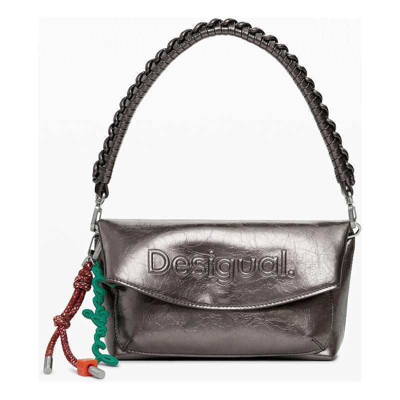 Bolso Para Mujer Mod. 25waxpaq/9225 Marca Desigual® Gris Metalizado Lisa Níquel