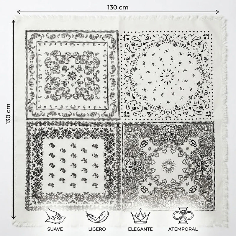 Chalina Chal Elegante Suave Para Mujer 130x130cm Blanco Blanco Figuras Unitalla