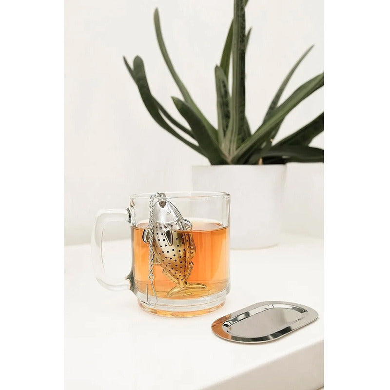Infusor De Té En Forma De Pez De Acero Inoxidable Con Cadena Gris