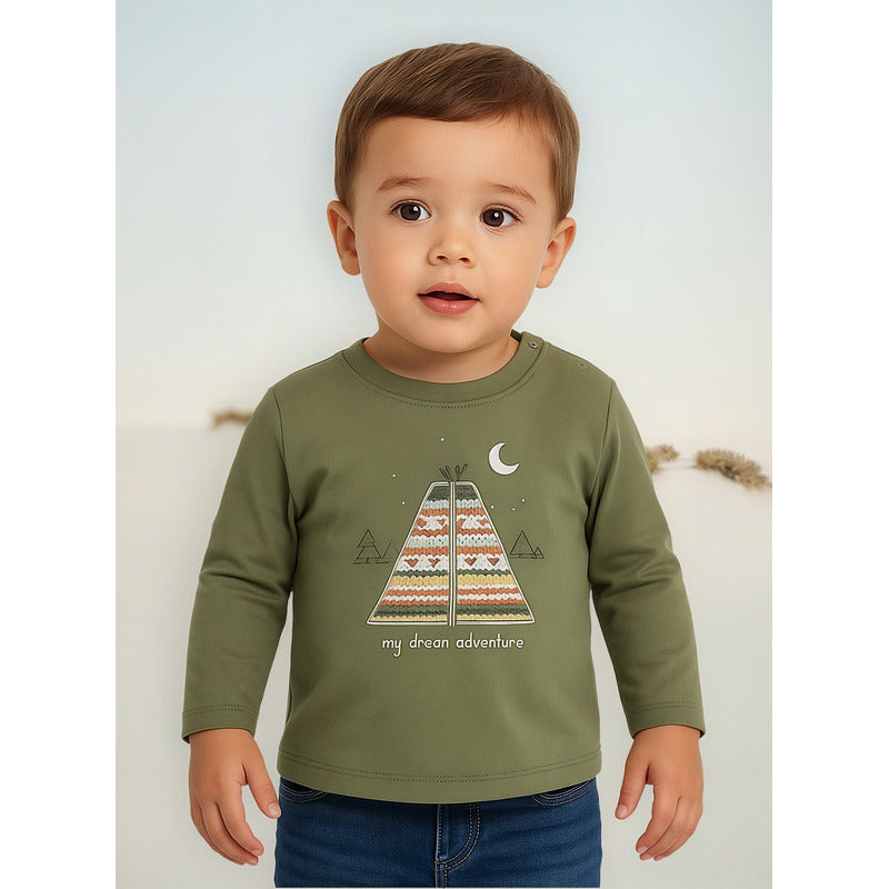 Playera Para Bebe Mod.2007 Marca Mayoral® Verde Musgo Animales Del Bosque 24 Meses Estampa Localizada