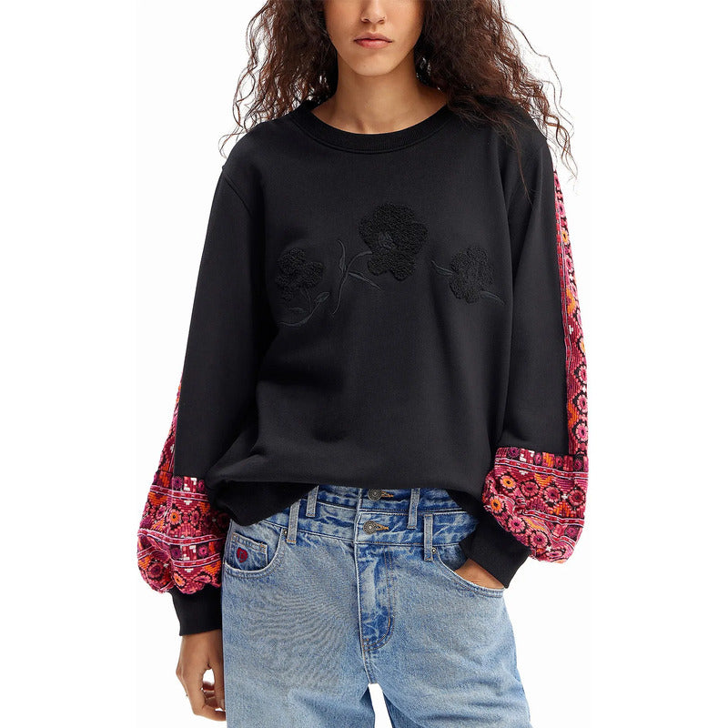 Sudadera Mangas Bordadas Para Mujer 24swsk29/2000 Desigual® S Negro Bordado
