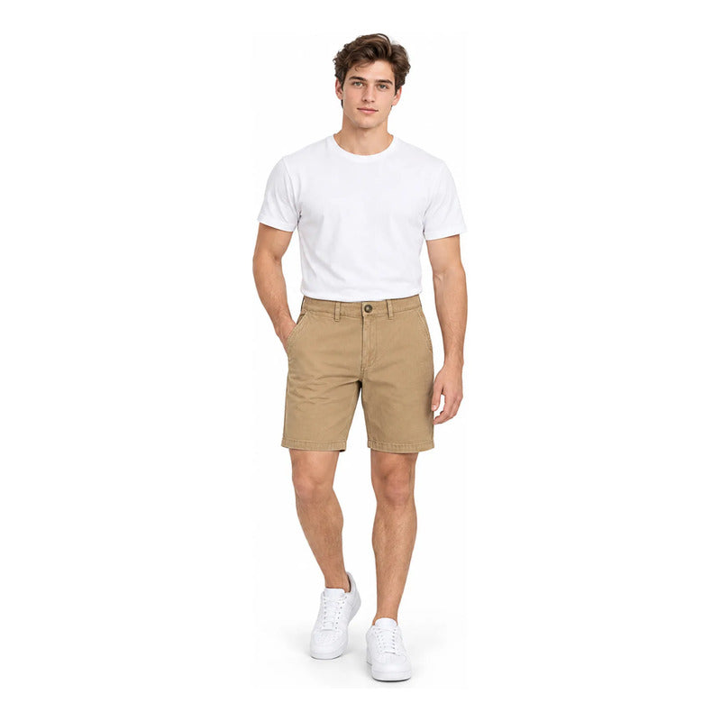 Bermuda Tipo Gabardina Para Hombre Mod. Gbcots Marca Bobois® Kaki Lisa 33