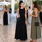 Vestido Largo Maxi Casual Para Mujer Mkmv0091 Makn & Co® Negro Lisa Ch