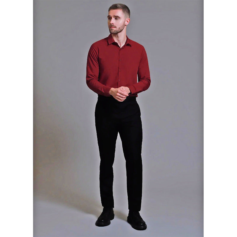 Camisa De Hombre Formal Mod. Cccn1273 Marca Lob® Bordó Liso Ch