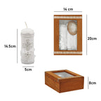 Set Para Bautizo Vela+concha+toalla+caja De Madera