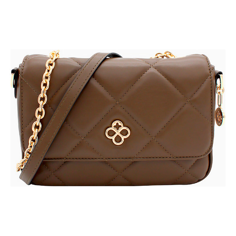Bolso Crossbody Tacto Piel Mod.ji2526 Marca Jaime Ibiza® Chocolate Lisa Oro