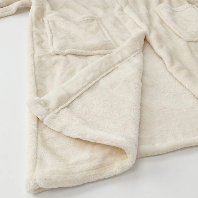Bata De Descanso Suave 103x66cm Manga Larga Unisex Beige Lisa Unica