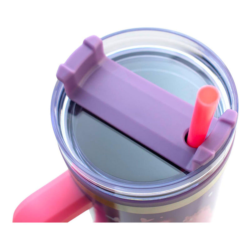 Termo Doble Pared Con Asa Y Popote 1.2 L Diseños Animados