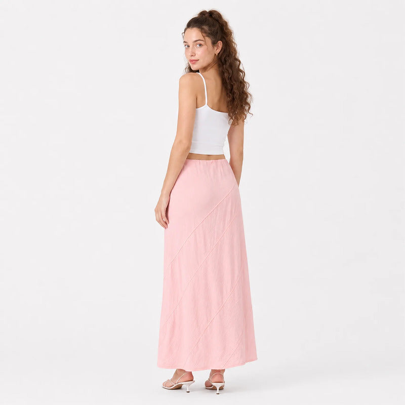 Falda Larga Ligera Para Mujer Mod. Kd028 Marca Julys® Rosa Lisa Ch