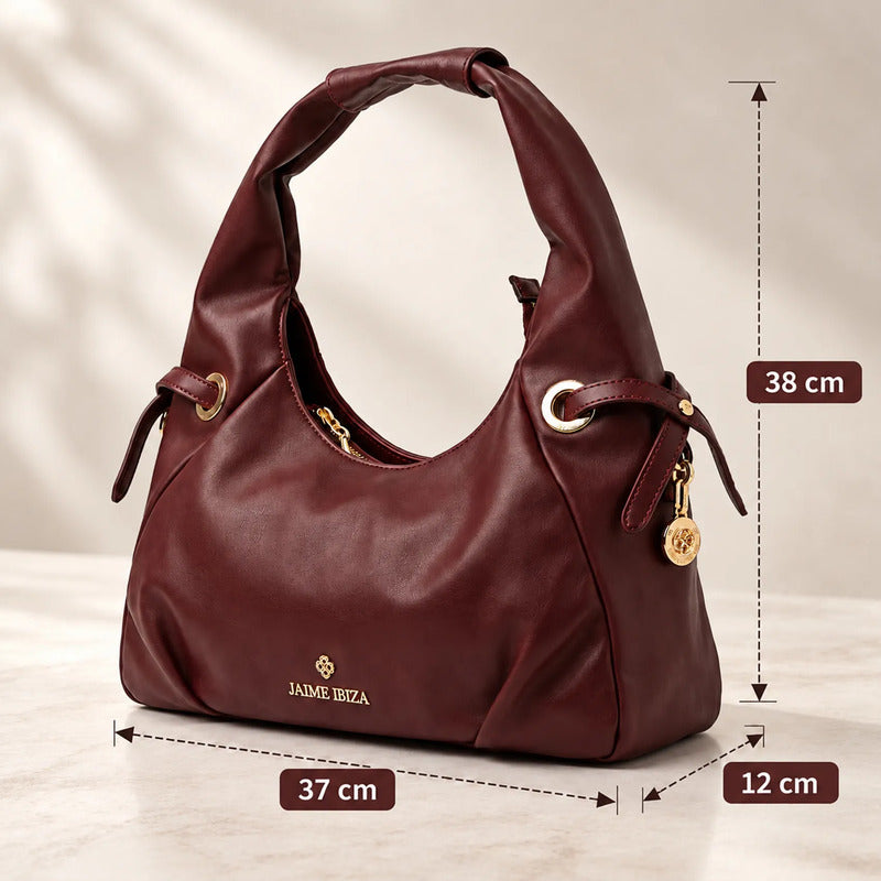 Bolso Hobo Para Mujer Mod. Ji 2998 Marca Jaime Ibiza® Vino Lisa Níquel