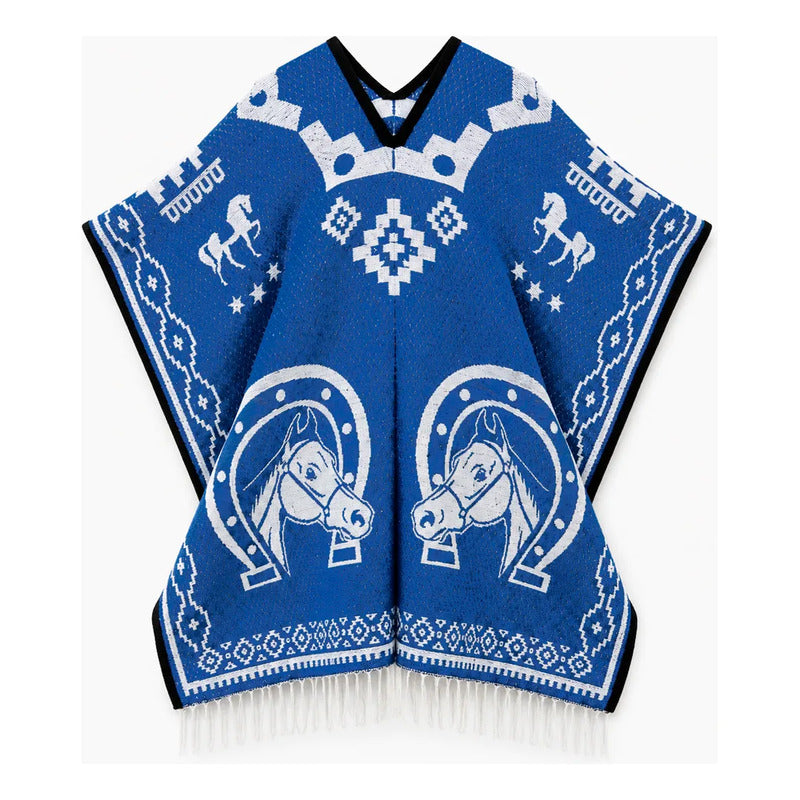 Jorongo Gaban Artesanal Mexicano Colores Azul Herraduras Azul Xg