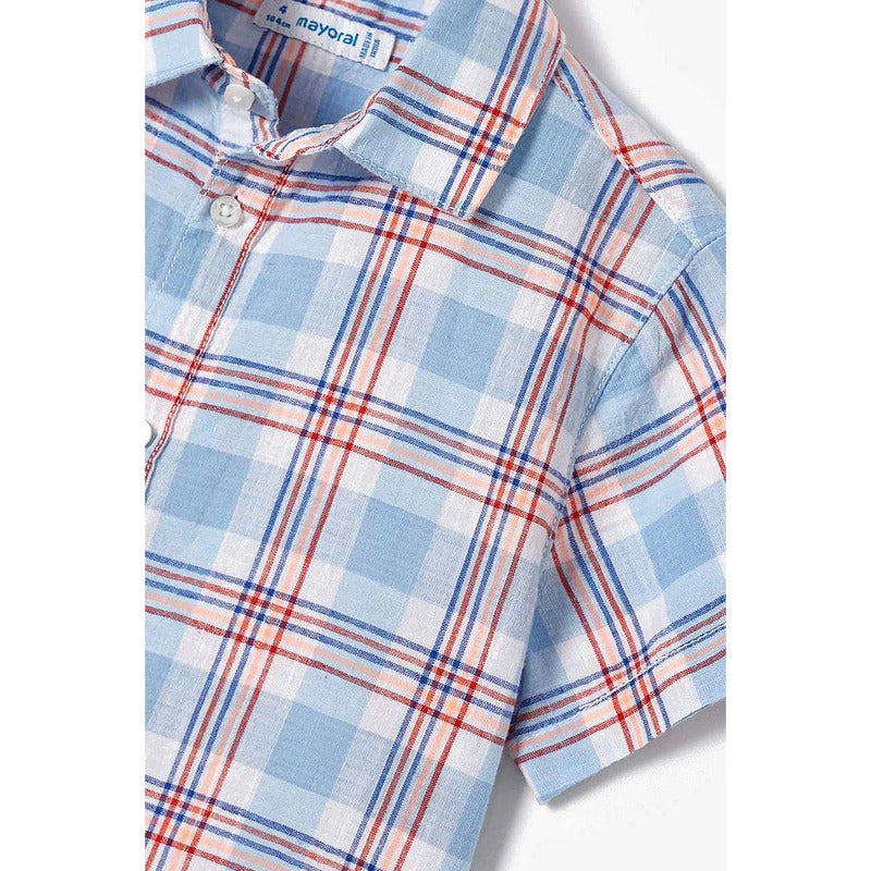 Camisa De Lino Para Niño Mod.3115 Marca Mayoral® Azul Claro Geométrico 6 Años
