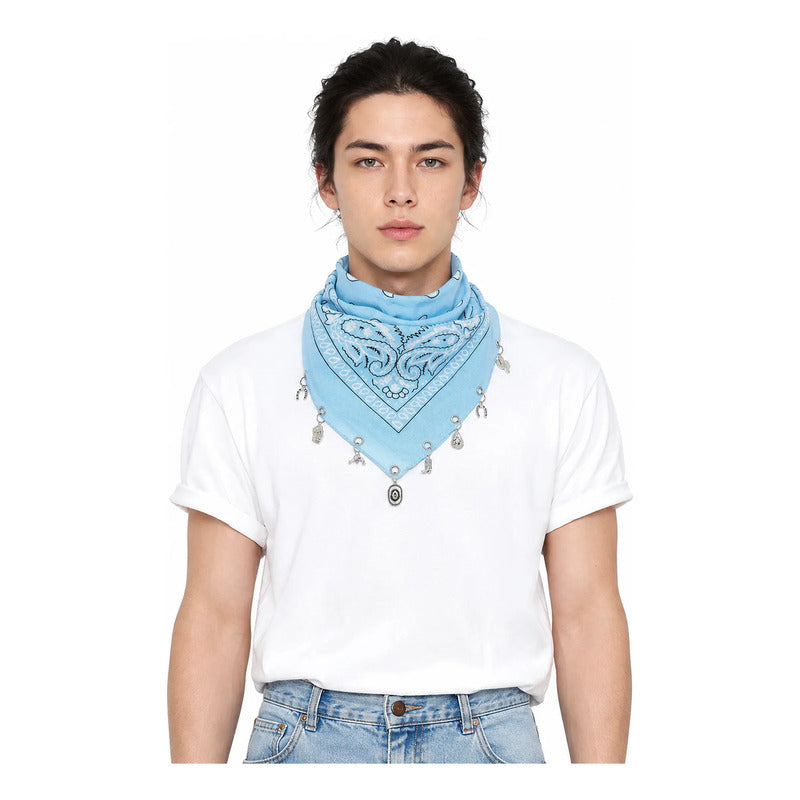 Paliacate Tradicional Multiusos Accesorio Unisex 55x55cm Celeste Geométrico Unitalla