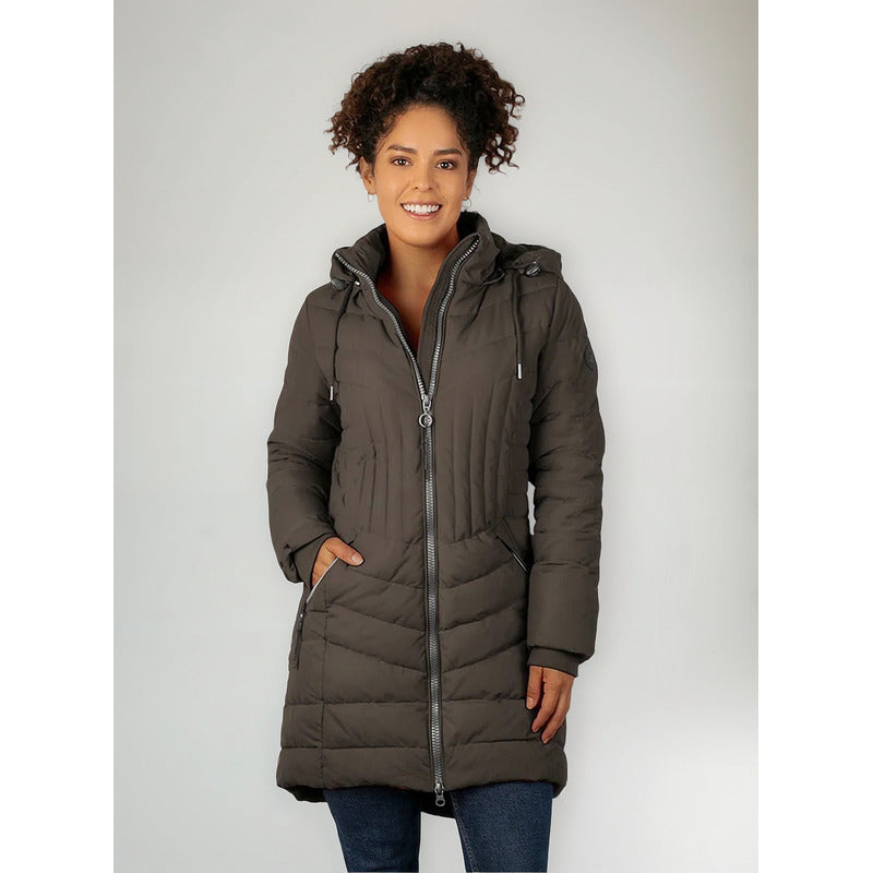 Chamarra Larga Capitonada Mujer Dw86-pol7088 Greenlander® Chocolate M Capitonado
