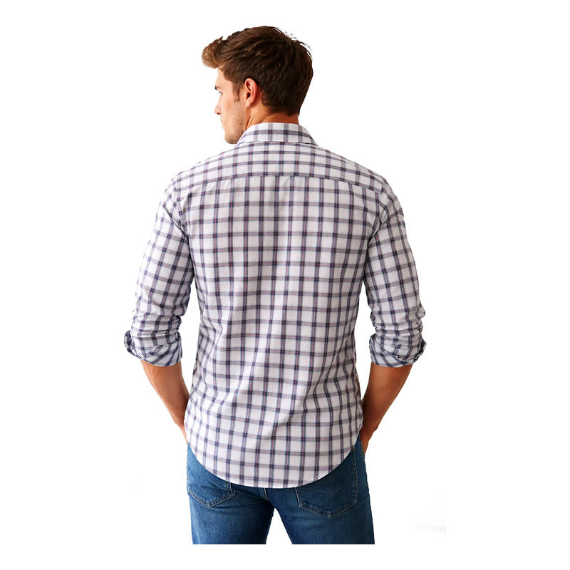 Camisa Casual Para Hombre De Algodón M.b61104 Marca Bobois® Multicolor Cuadriculado Ch