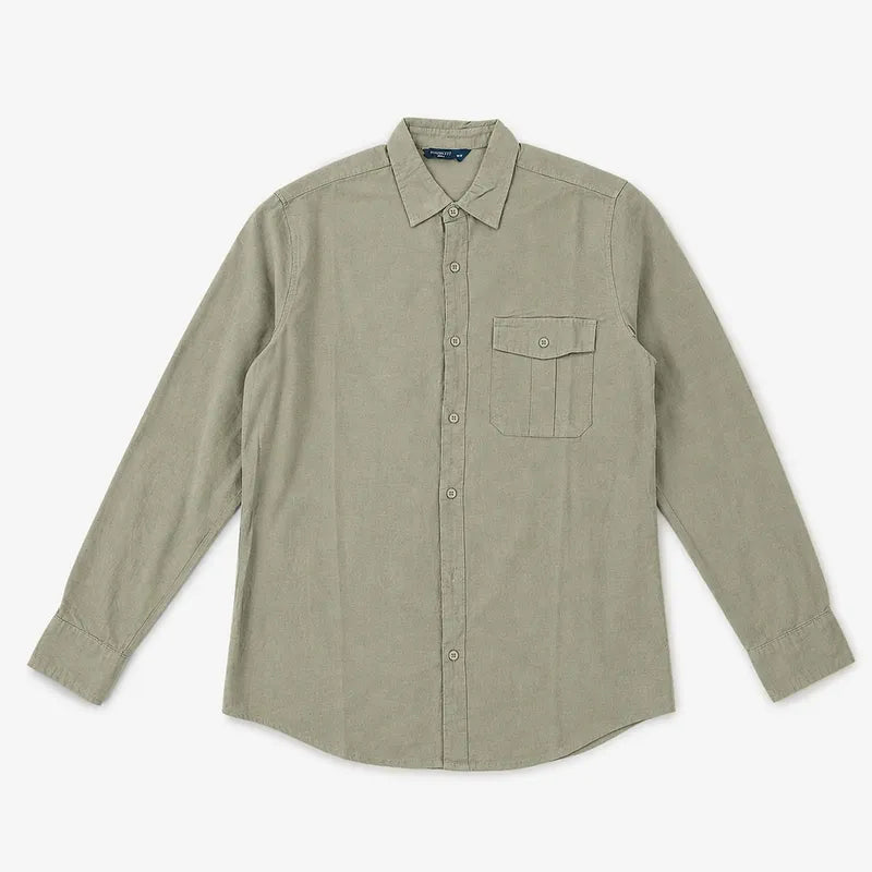 Camisa Lino Regular Fit Para Hombre Mod. Le2604 Roosevelt® Olivo Lisa M