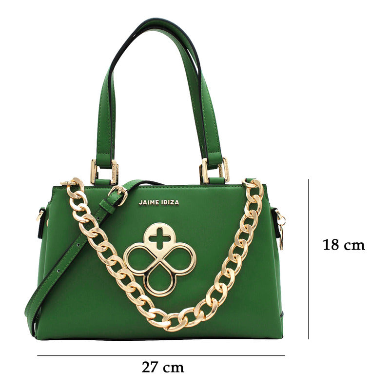 Bolso De Mano Para Mujer Mod. Ji 2348 Marca Jaime Ibiza® Verde Lisa Níquel
