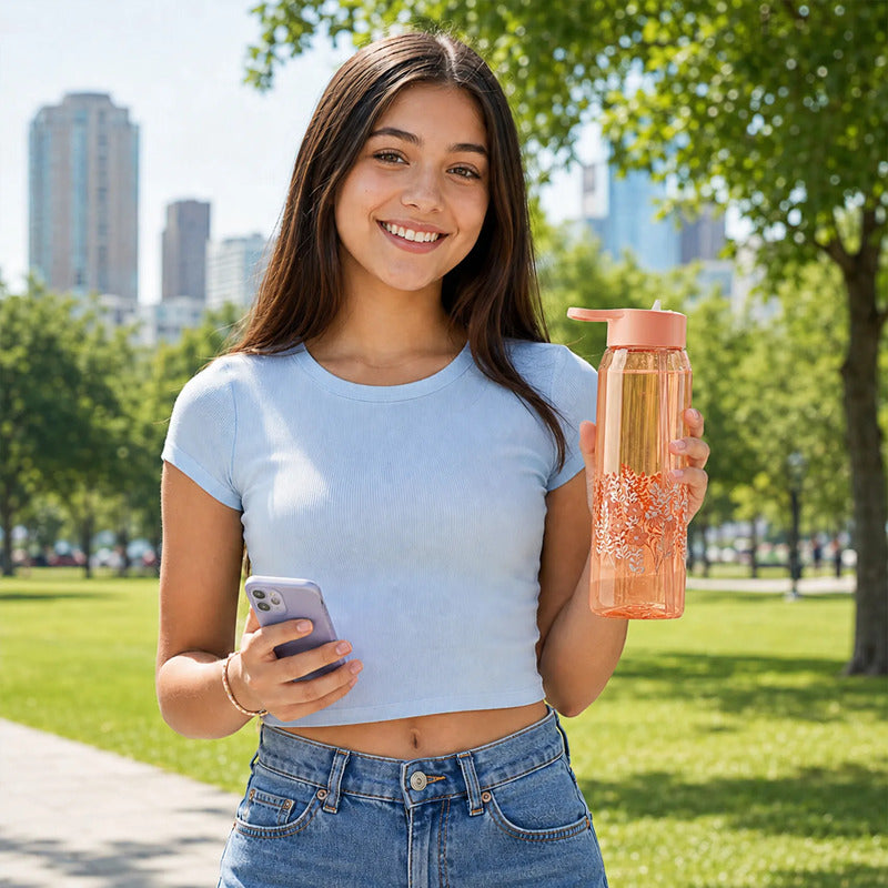Botella De Plástico Ligera Con Asa 946ml Marca Zak!® Coral Claro