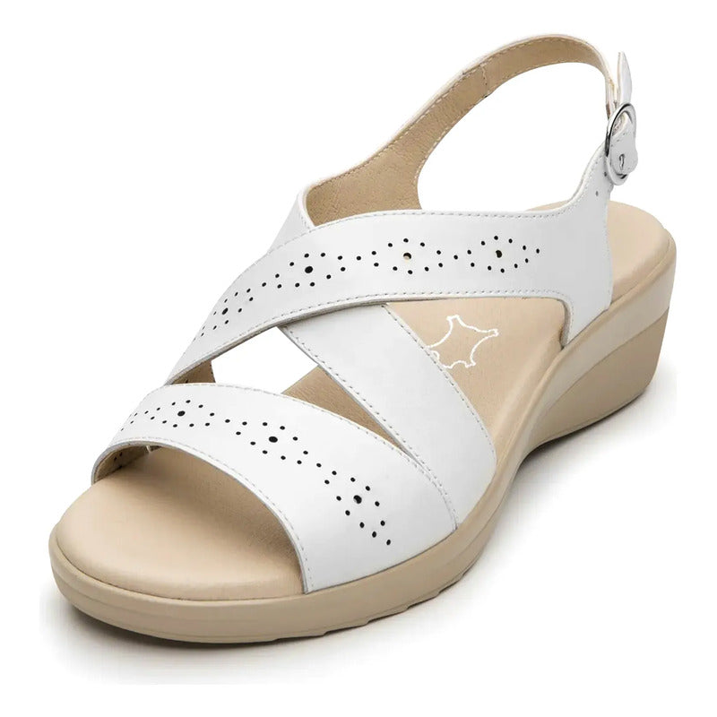 Sandalia Casual Cuña Baja Para Dama Mod.116024 Marca Flexi® Blanco Perforado 25 Mx
