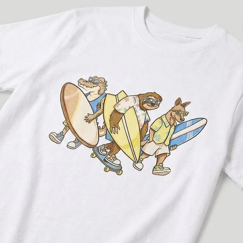 Playera Casual Para Niño Mod.3063 Marca Mayoral® Blanco Animales Surfistas 7 Años Lisa