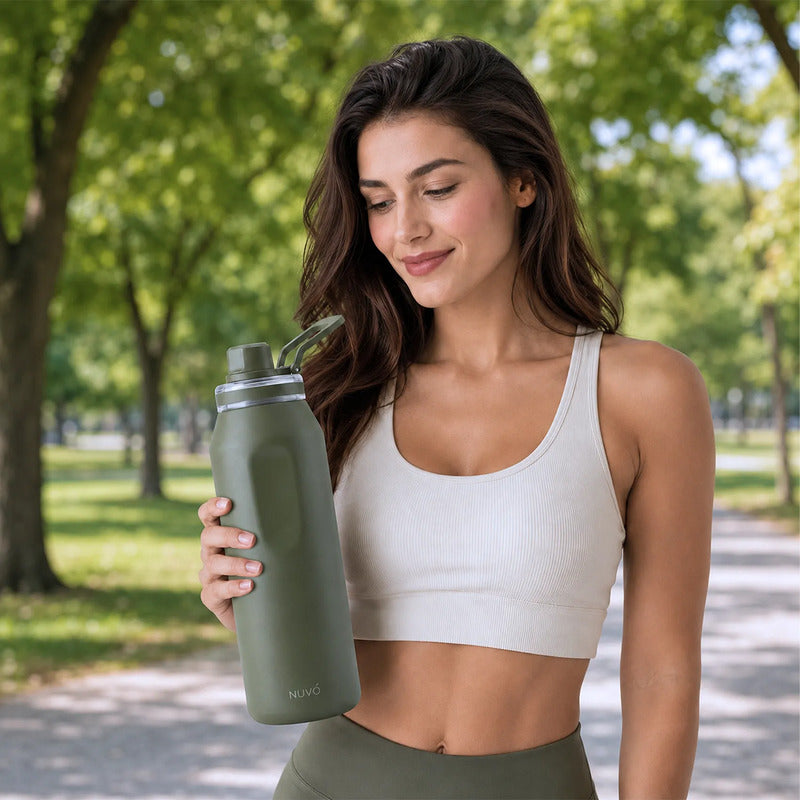 Termo De Acero Inoxidable Insulado 1 Litro Marca Nuvó® Verde Musgo