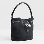 Bolso Drawstring Mediano Para Mujer Marca Cloe® Negro Lisa Níquel