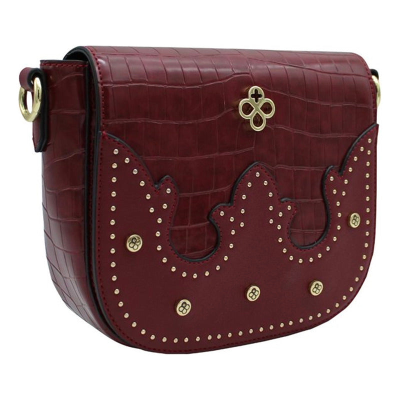 Bolso Crossbody Para Mujer Mod. Ji2226 Marca Jaime Ibiza® Bordó Craquelado Dorado