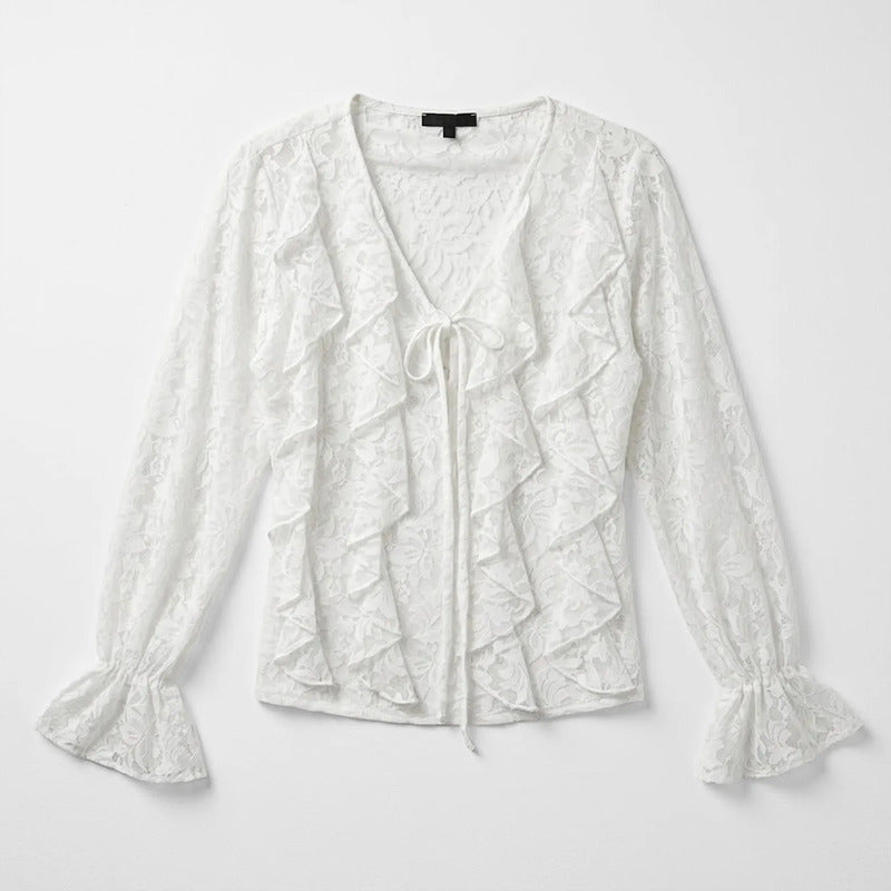 Blusa Tipo Encaje Para Mujer Mod. Mj725 Marca Julys® Blanco Encaje G