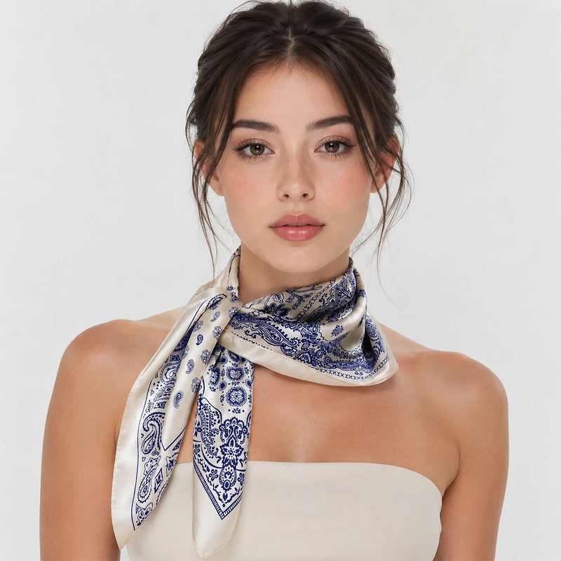Mascada Ejecutiva De Satín Cuadrada Fina Para Mujer Multicolor Paisley Vintage Unitalla