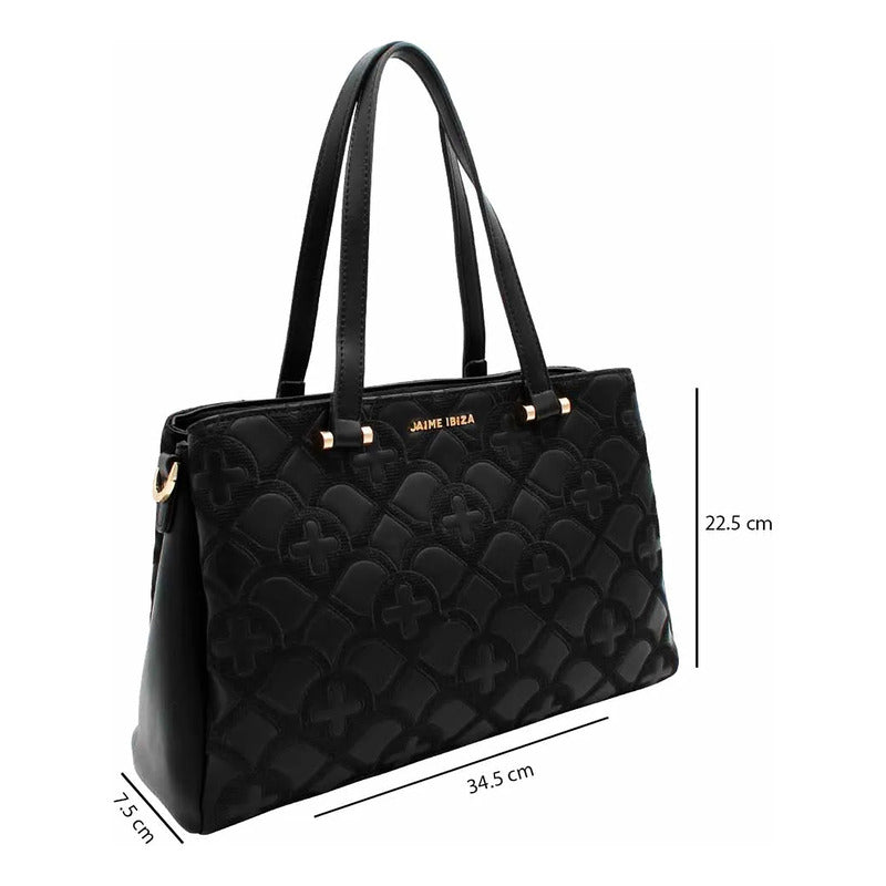 Bolso Para Dama Mod. Ji 2529 Marca Jaime Ibiza® Negro Geométrico Níquel