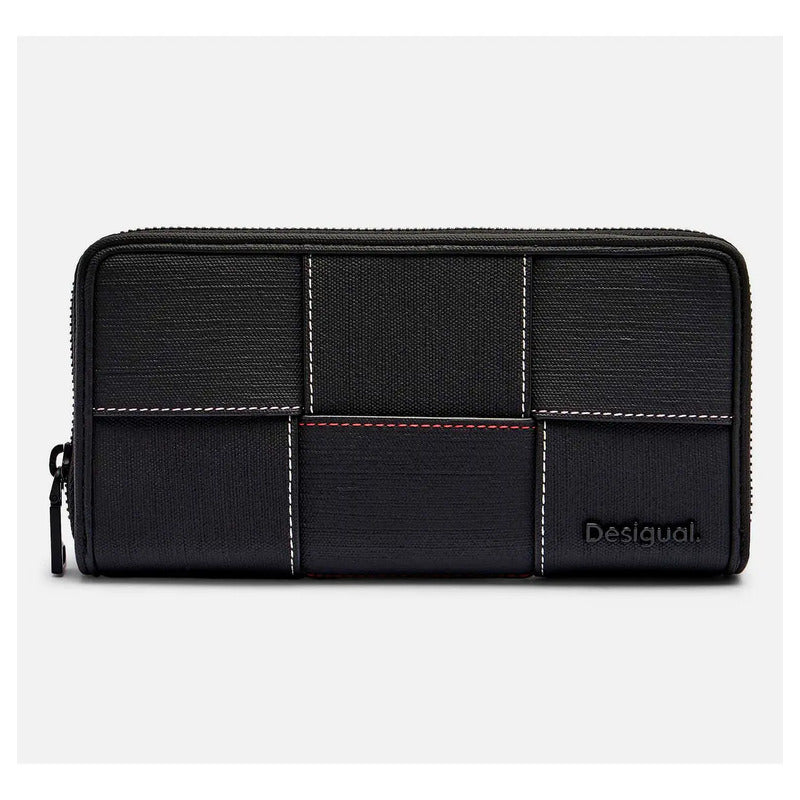 Cartera Para Dama Bordada Mod. 25sapy Marca Desigual® Color Negro Diseño De La Tela Entrelazado