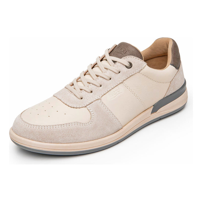 Tenis Casual Para Hombre Mod.419801 Marca Flexi® Beige Lisa 26.5 Mx