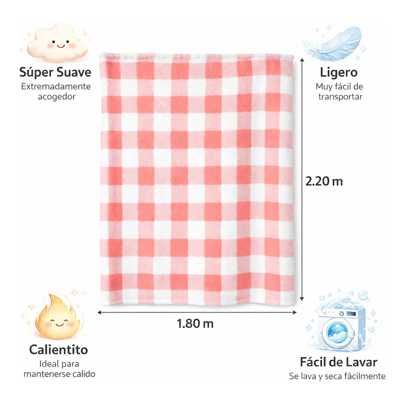 Cobertor Ovejita Ligero Matrimonial 1.80x2.10m Providencia® Multicolor 400 G Cuadros Rosas