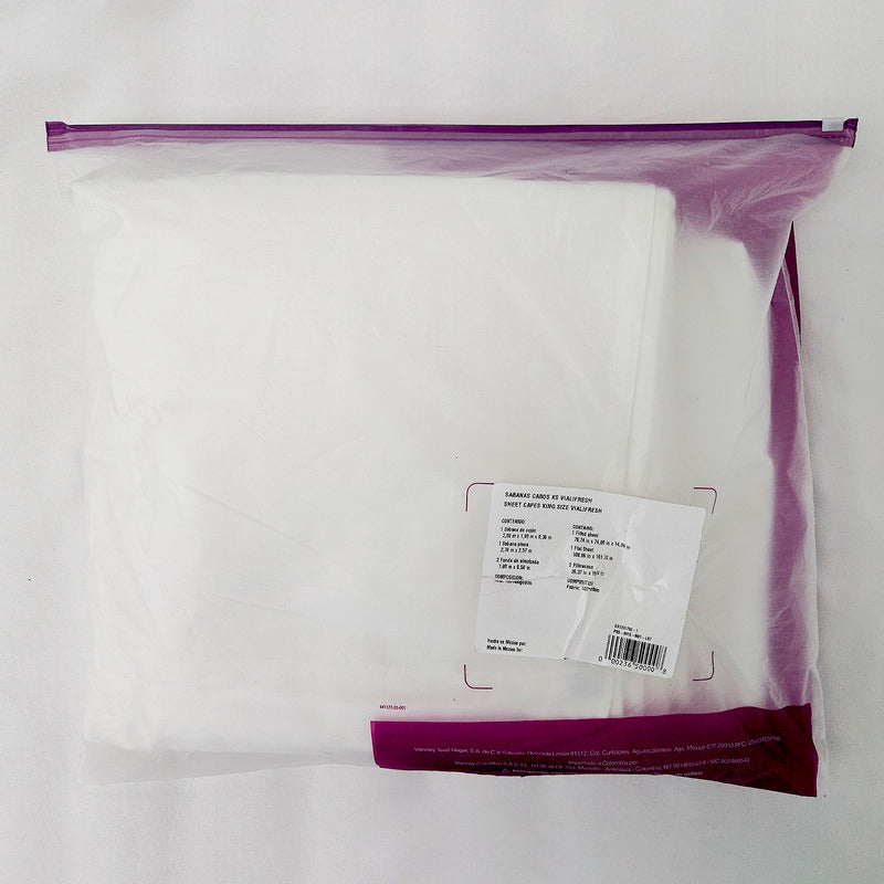 Juego De Sábanas King Size Mod. Cabos 100% Algodon Vianney® Blanco Liso