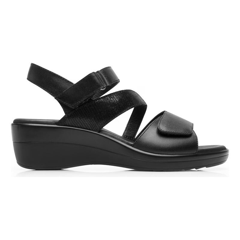 Sandalia Cuña Baja Para Dama Mod.116023 Marca Flexi® Negro Liso 24 Mx