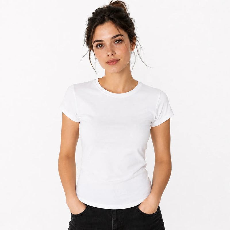 Blusa Básica Suave Casual Para Mujer Apx-0213 Marca Aspik® Blanco Lisa M