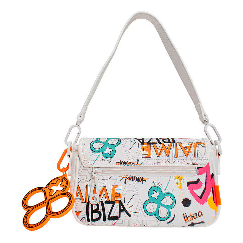Bolso Crossbody Para Mujer Mod. Ji2582 Marca Jaime Ibiza® Blanco Grafico Urban Níquel