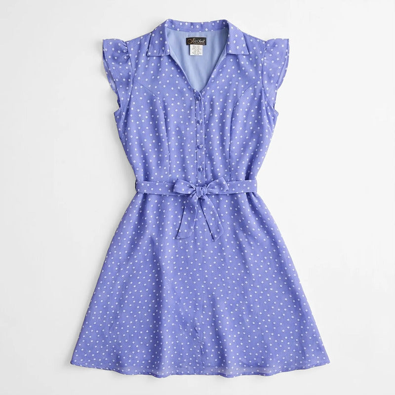 Vestido Ligero Para Mujer Mod.7130 Marca Jtaer® Morado Azulado Lunares 40