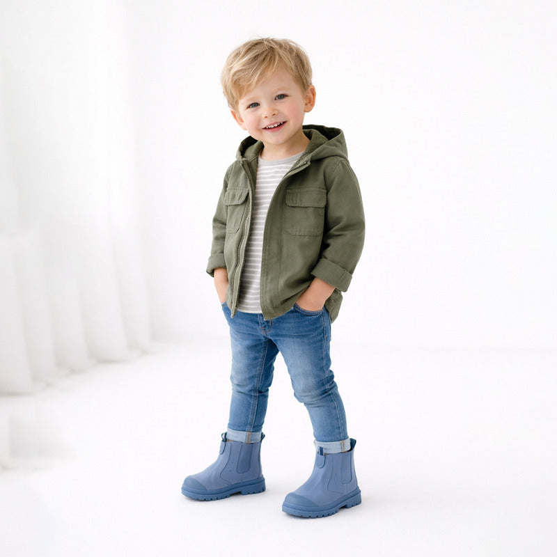 Bota Chelsea Para Niño Mod 42526 Marca Mayoral® Azul Acero Liso 13.5 Mx