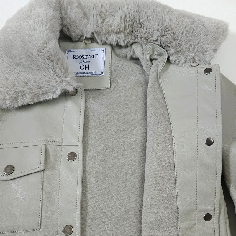 Chaqueta Casual Tipo Piel Para Dama M.shila-2502 Roosevelt® Gris Ch Lisa