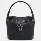 Bolso Drawstring Mediano Para Mujer Marca Cloe® Negro Lisa Níquel