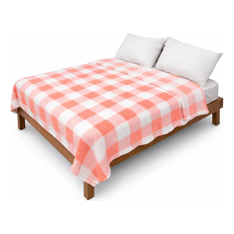 Cobertor Ovejita Ligero Matrimonial 1.80x2.10m Providencia® Multicolor 400 G Cuadros Rosas
