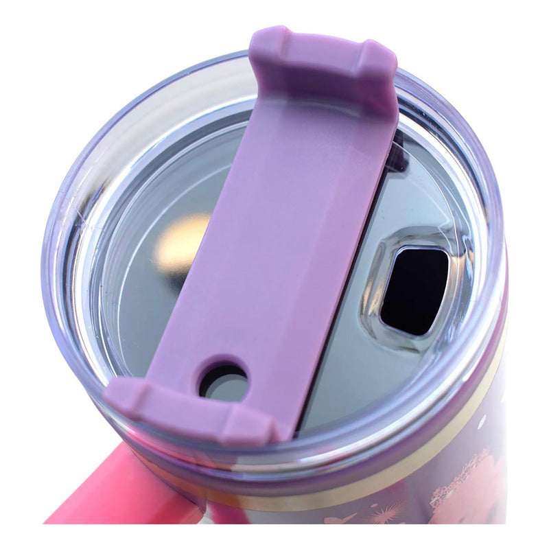 Termo Doble Pared Con Asa Y Popote 1.2 L Diseños Animados